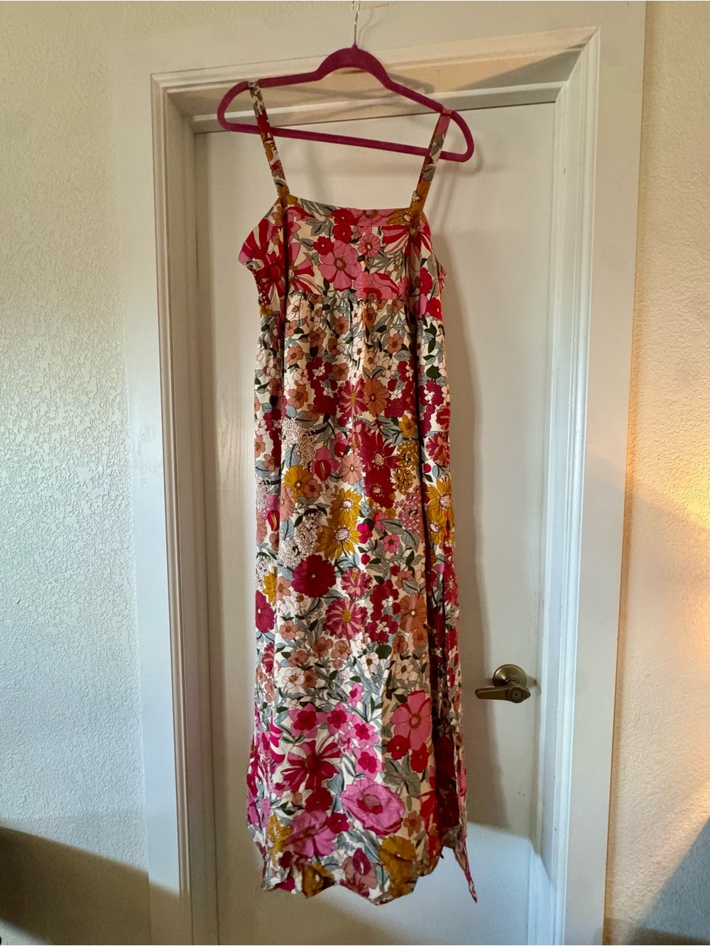 NATURAL LIFE Pink, Yellow & Green Floral Spaghetti-Strap Maxi Dress